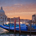 Gondolas of the Venice Grand Canal at Sunset