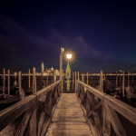 Sepia Night on a Pier at St Mark's Square, Venice, Italy